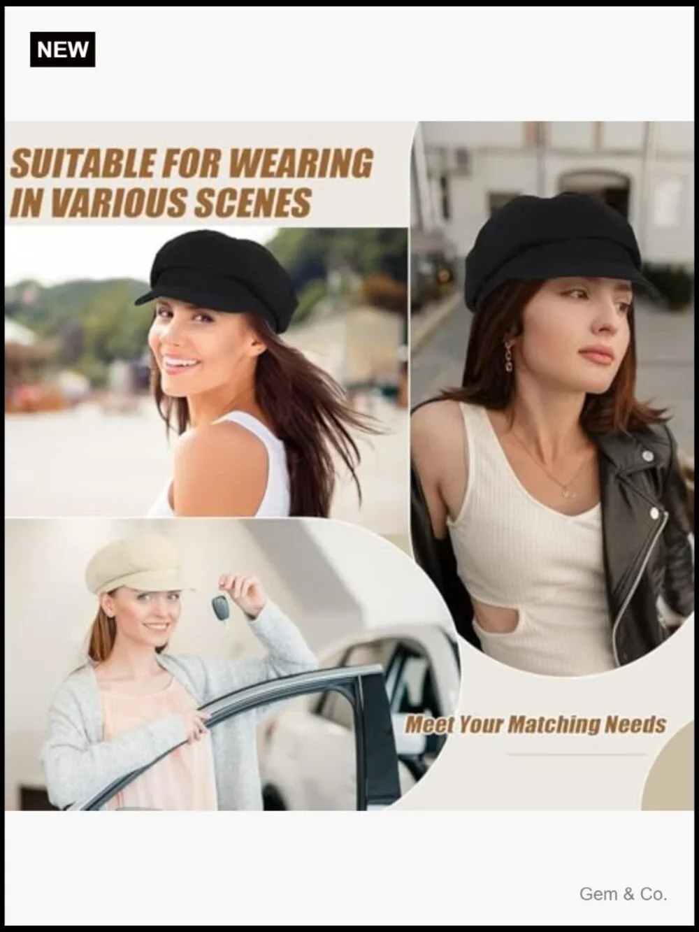 2-Piece Newsboy Hats with Adjustable Drawstring, Lightweight Cotton Blend